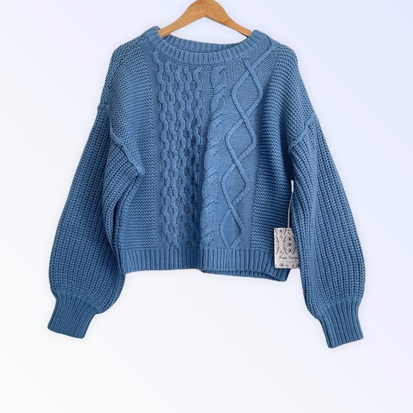 Free People Dream Cable Crew Blue Metal 